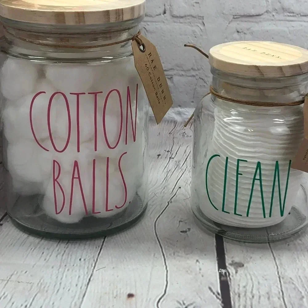 NWT Rae Dunn COTTON BALLS & CLEAN Jars
